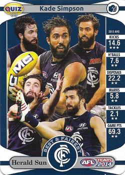 2014 Team Zone AFL Team - Best & Fairest Quiz (Herald Sun) #3 Kade Simpson Front